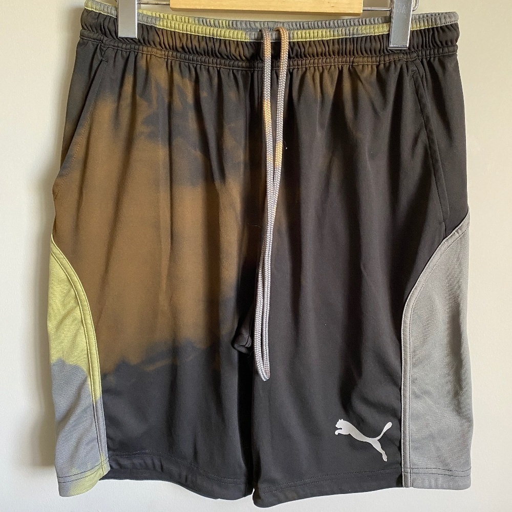 Puma Men's Black/Brown Athletic Gym Shorts Size‎ Medium Bleached Look